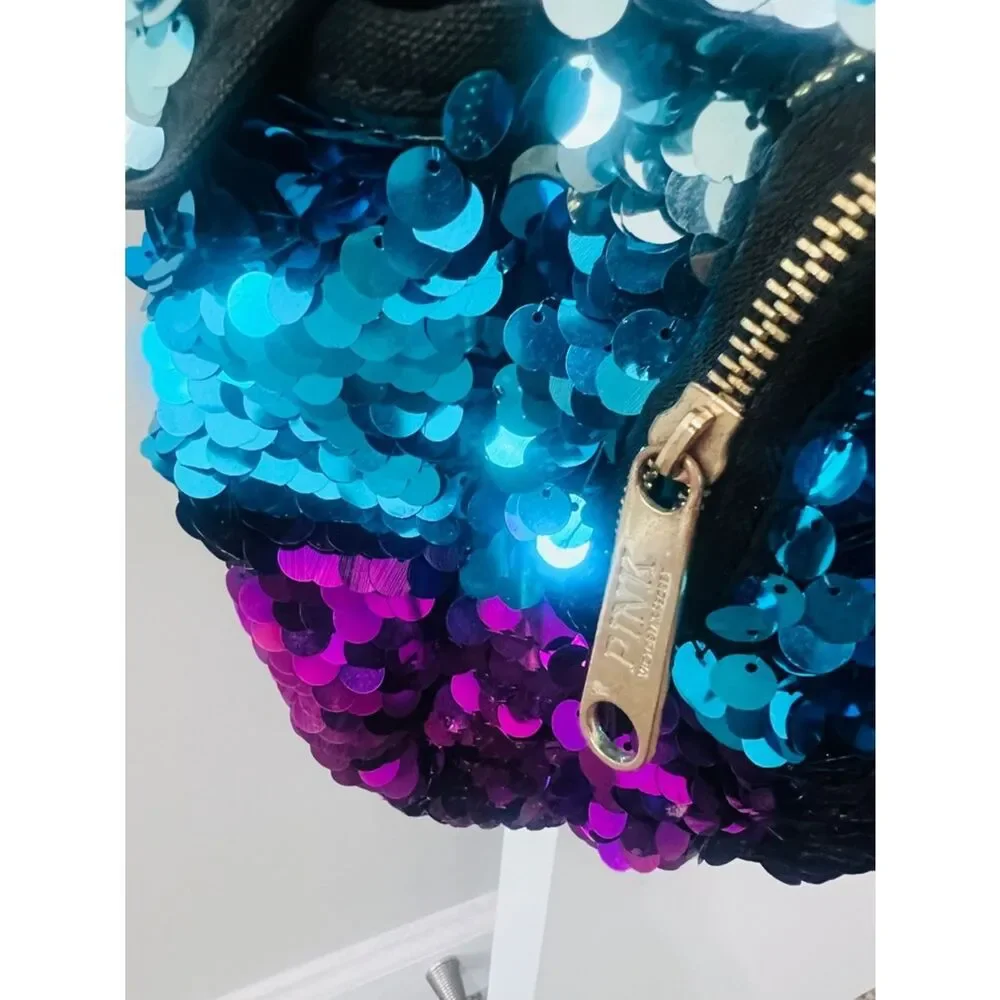 Rare Pink Victoria’s Secret rainbow Sequins Bling Backpack EUC limited Editio